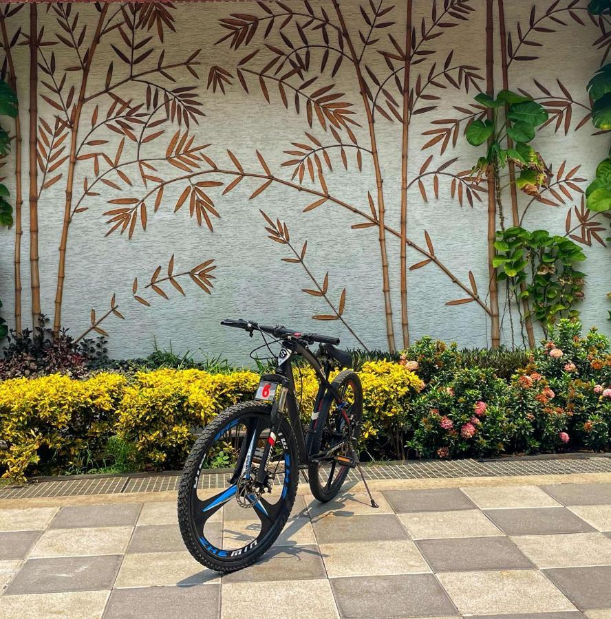 Radisson Blu Plaza Resort & Convention Centre كارجات المظهر الخارجي الصورة A bicycle parked in front of a wall with a bamboo design